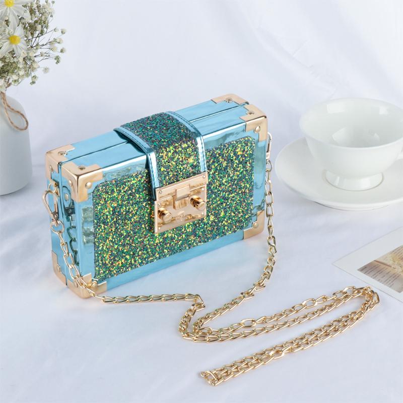 

Sequins Clutch Purse Evening Handbags Shoulder Wedding Dinner Bag Stack Clutch Bags Wedding Long Chain Luxury Bag, Black