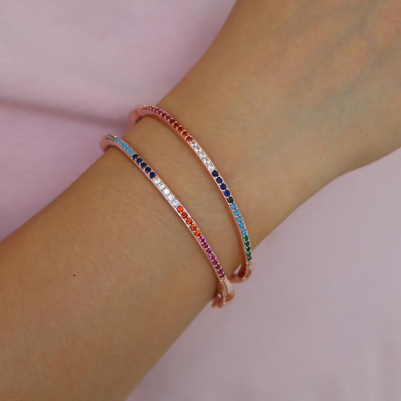 

Popular fashion rainbow bangle&bracelet mirco pave colorful zircons rose gold plated bangle for girls delicate bracelet 56-58mm