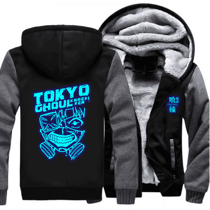 

2021 New Us Size Anime Tokyo Ghoul Ken Kaneki Cosplay Blue Luminous Jacket Sweatshirts Thicken Hoodie Coat D5zu