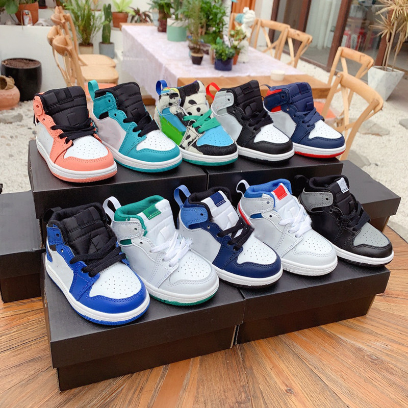 Kids AJS 1s I Toddler Basketball Shoes Baby Toddlers Signal Blue Laser Blue Navy Shadow Olympic Mid Lucky Green USA South Beach Sneakers