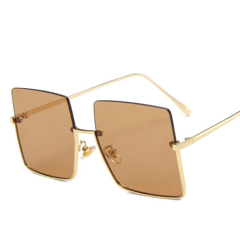 

2021 Metal Semi-rimless Sunglasses Women Luxury Eyewear Retro Oversized Square Sun Glasses UV400