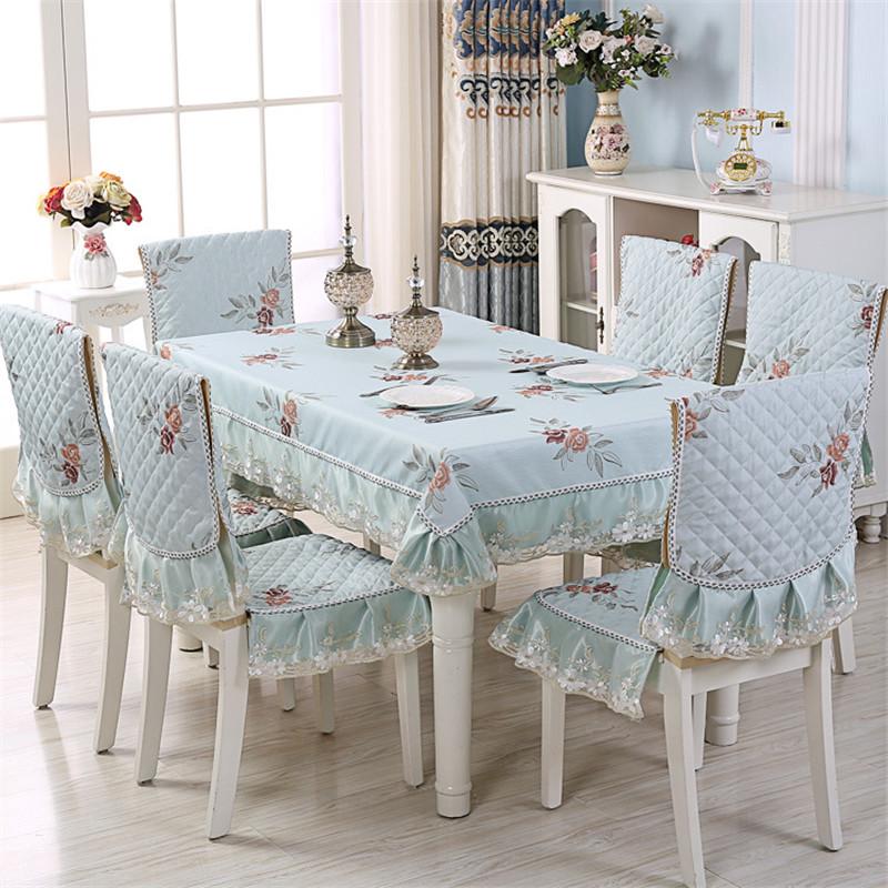 

1pc Flower Tablecloth or 5-7pcsTablecloth Chair Covers Set Blue Table Cloth Dust Cover Chair Seat Cushion Home Hotel Party Decor