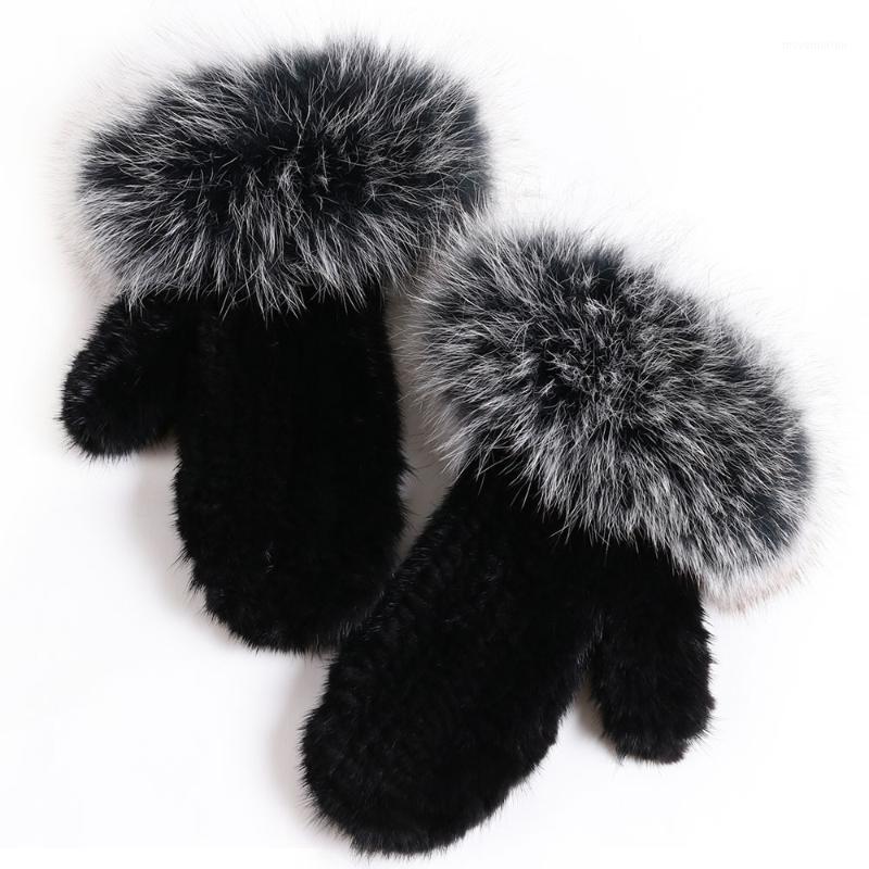 

YOLOAgain winter warm women knitted gloves ladies fur knitted mittens1