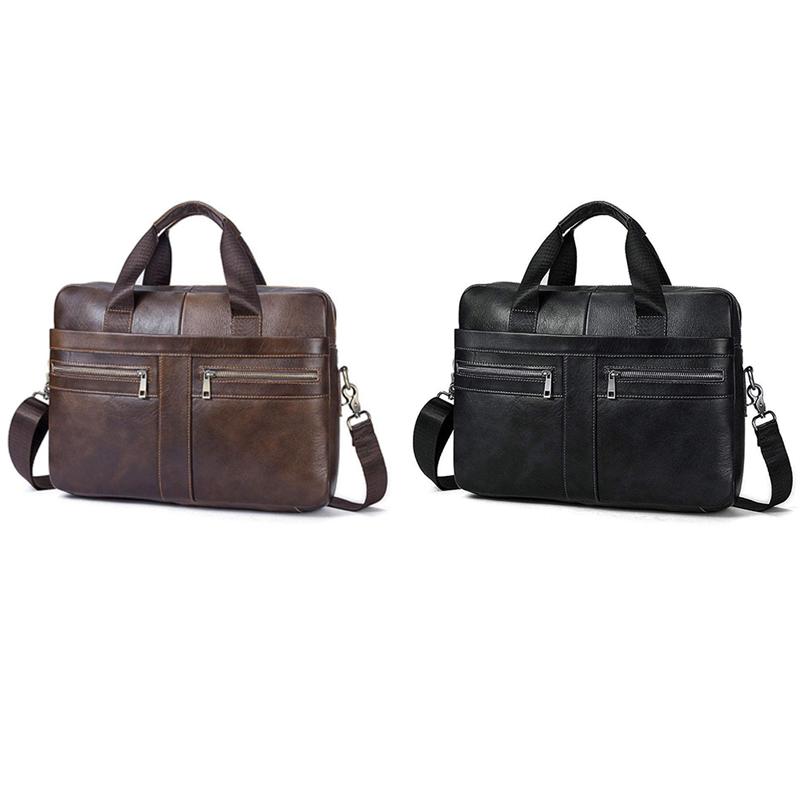 

14 Inch Genuine Leather Handbag Briefcase Laptop Document Holder Men Business Women, Brown