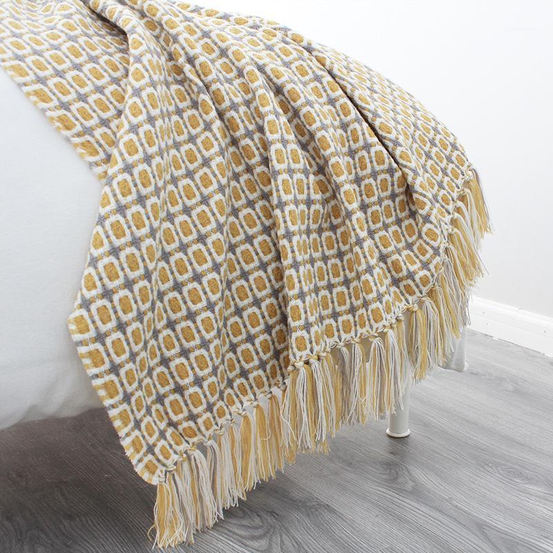 

Stripe Travel TV Nap Blankets Soft Home Decor Tapestry Thread Knitted Blanket Bedspread on the Bed Sofa Yellow Plaid1