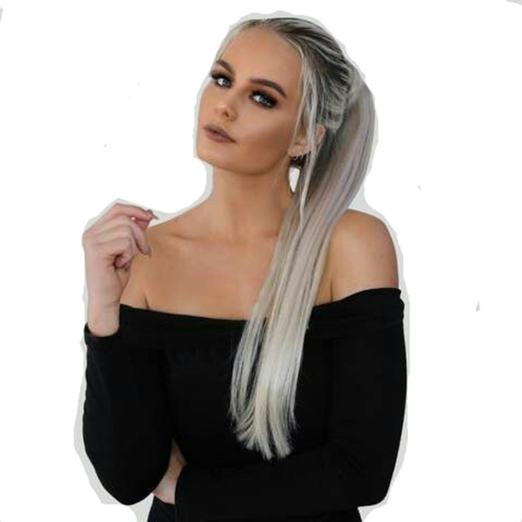

Salt and pepper silver hair grey puff ponytail real hair extension Natural highlight dye gray human hairpiece salt and pepper hair young