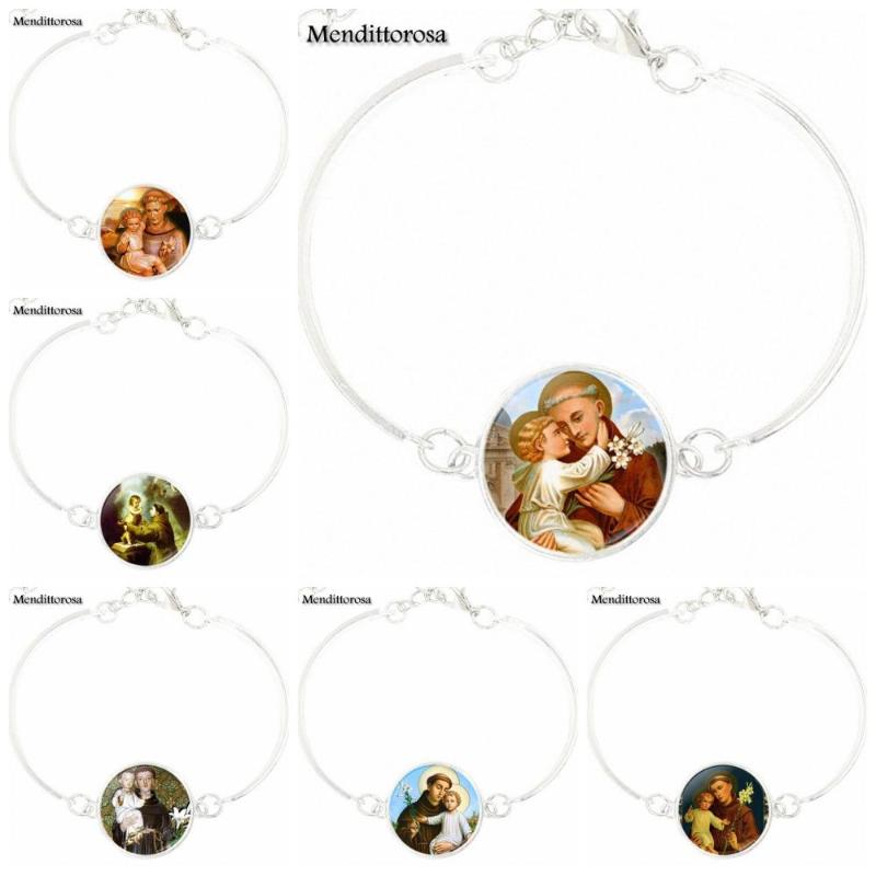 

EJ Glaze Silver Plated Jewelry With Glass Cabochon Bracelet Bangle Long Bracelet Bangle For Girls Handmade Gift St Anthony