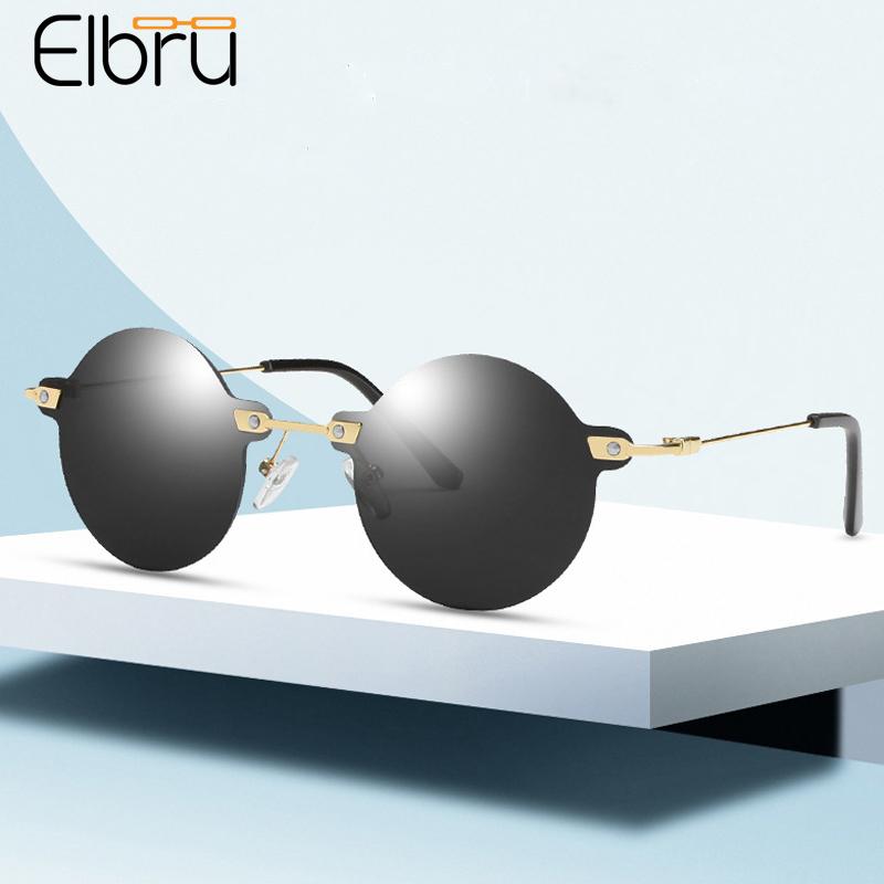 

Sunglasses Elbru Retro Round Frameless Fashion Women Metal Frame Sunshades Clear Ocean Color Lens Street Snap Sun Glasses Unisex