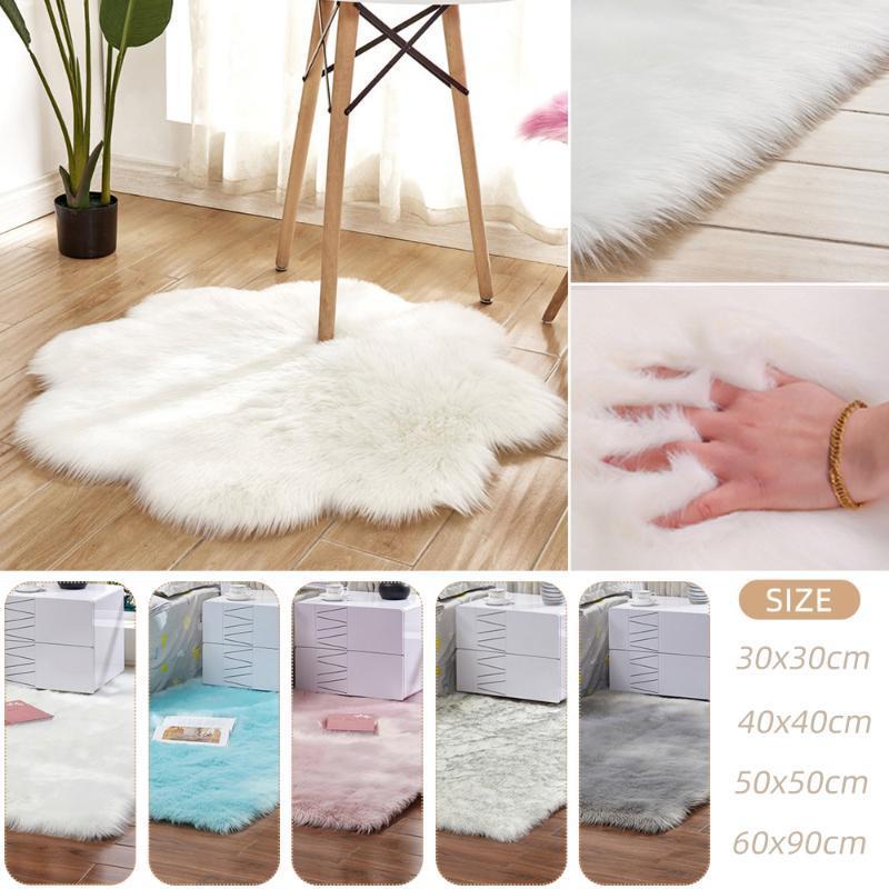 

Artificial Sheepskin Fur Rug Acrylic Flower Soft Fluffy Carpet Bedroom Living Room Floor Furry Silky Plush Tapete Mutisize1, A4 light blue