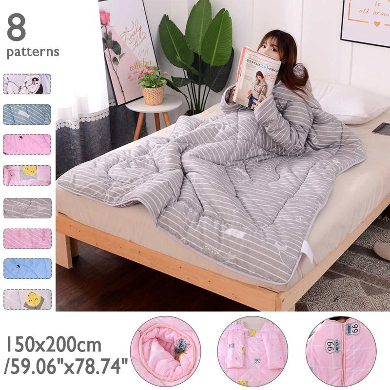 

Winter Lazy Quilt with Sleeves family Blanket Cape Cloak Nap Blanket Dormitory Mantle Covered Sleeping Bag Anti-kick, Type 4 -pink