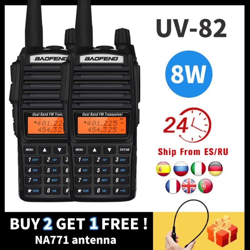 

2PCS Baofeng UV-82 8W High Power Two Way Radio UV82 Walkie Talkie 8 Watts Portable CB Ham Radio UV 82 10km Dual Band Transceiver
