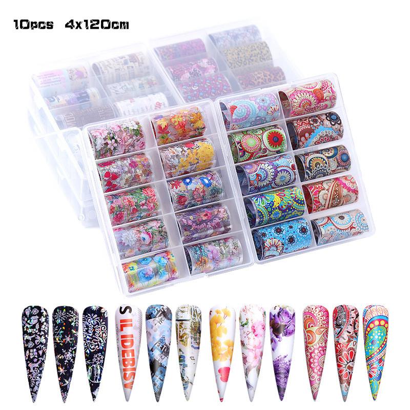 

10 Pcs 4x120 Cm Nail Nova Christmas Snowflake Transfer Sticker Laser Leopard Print Sticker Star Glue Nail Transfer Film Makeup, Xk--05
