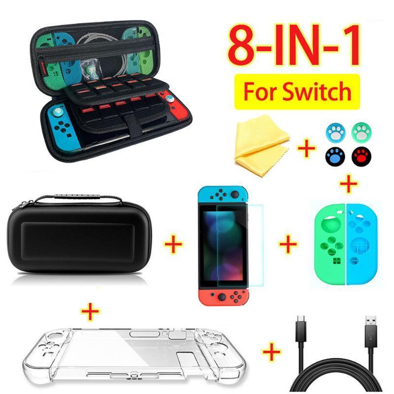 

8 in 1 game accessory set Black red blue For Switch Travel Carrying Bag Screen Protector Case Charging Cable1