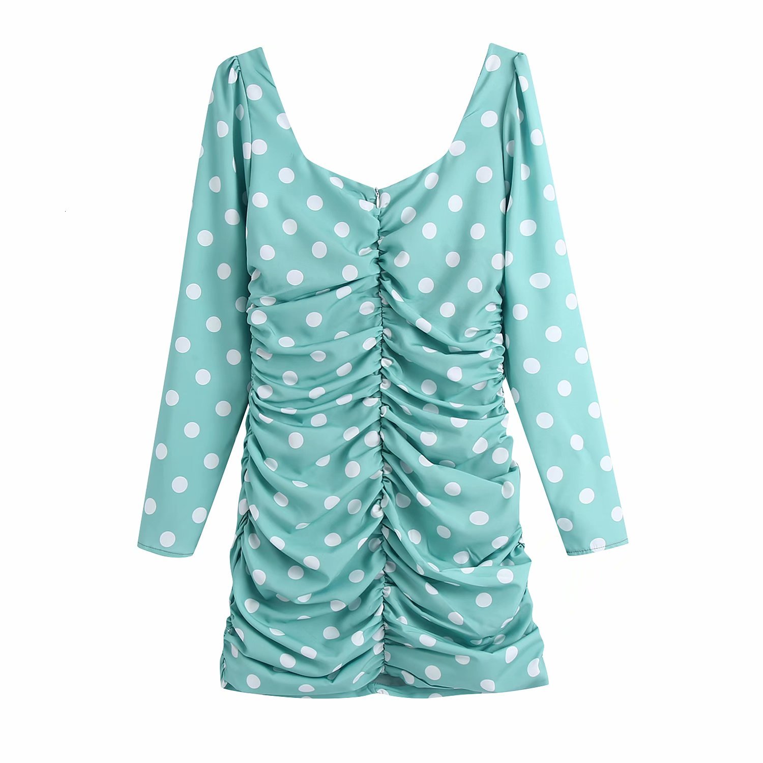 

New Sweet Women Sky Blue Polka Dot 2021 Fashion Ladies V-neck Draped Elegant Female Chic Slim Mini Es Sexy Girl 1cqy