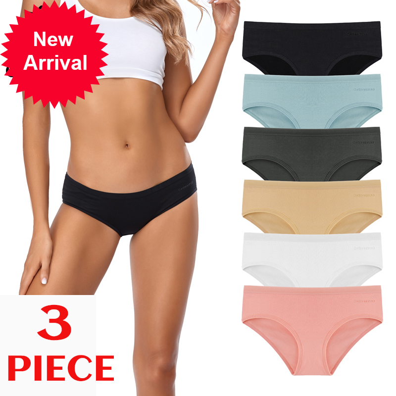 

New Three sexy women's panties Solid cotton underwear Low-waist briefs No intimate seam set, Black