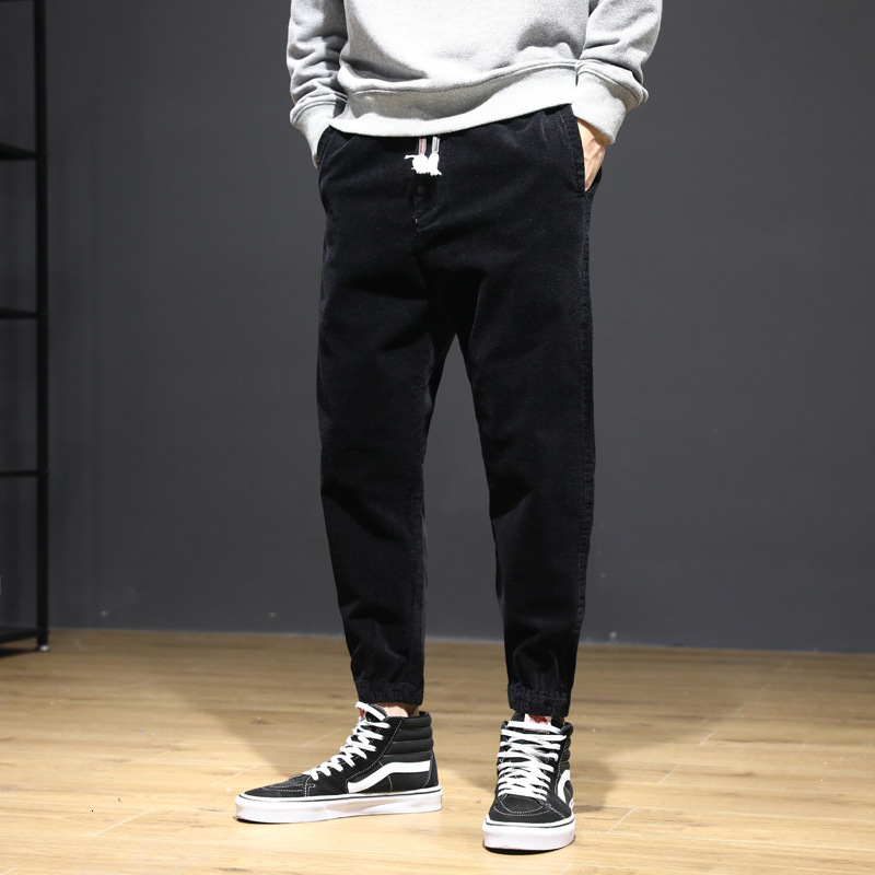 

2021 New Japanese Vintage Fashion Men Jeans Casual Elastic Corduroy Cargo Pants Slack Bottom Designer Hip Hop Joggers Wide Leg Trousers Klqx, Blue