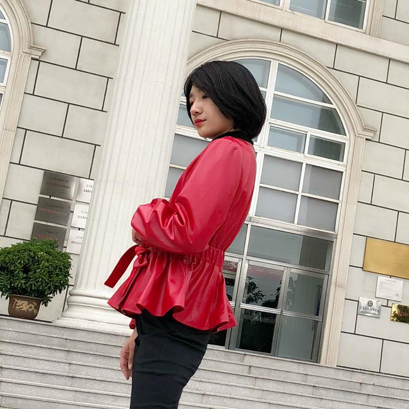 

Leather Jacket Women Sheepskin Coat Autumn 2020 Red Black Vintage Jacket Women Plus Size Female Genuine Leather