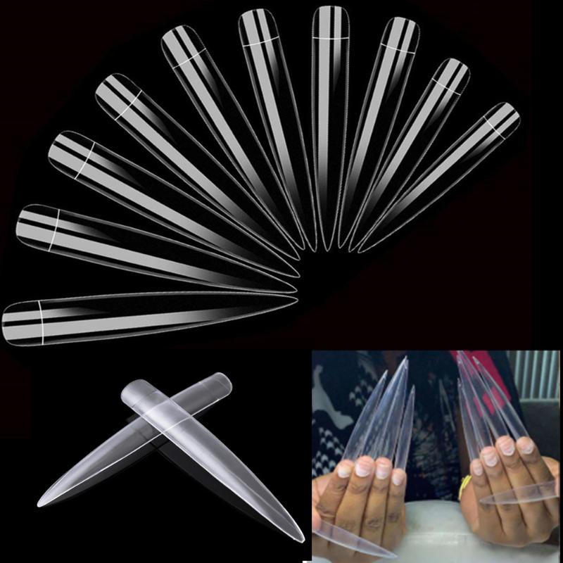

Makar10Packs X 12pcs XXL Extra Long Stiletto Super Cusp French Long Salon Nail Tips Clear Color A0066, White