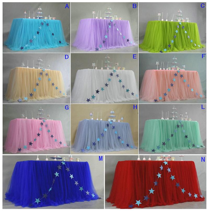 

Table Skirt Tulle For Wedding Decor Birthday Baby Shower Party Tablecloth Three Layer Ice Silk Fabric