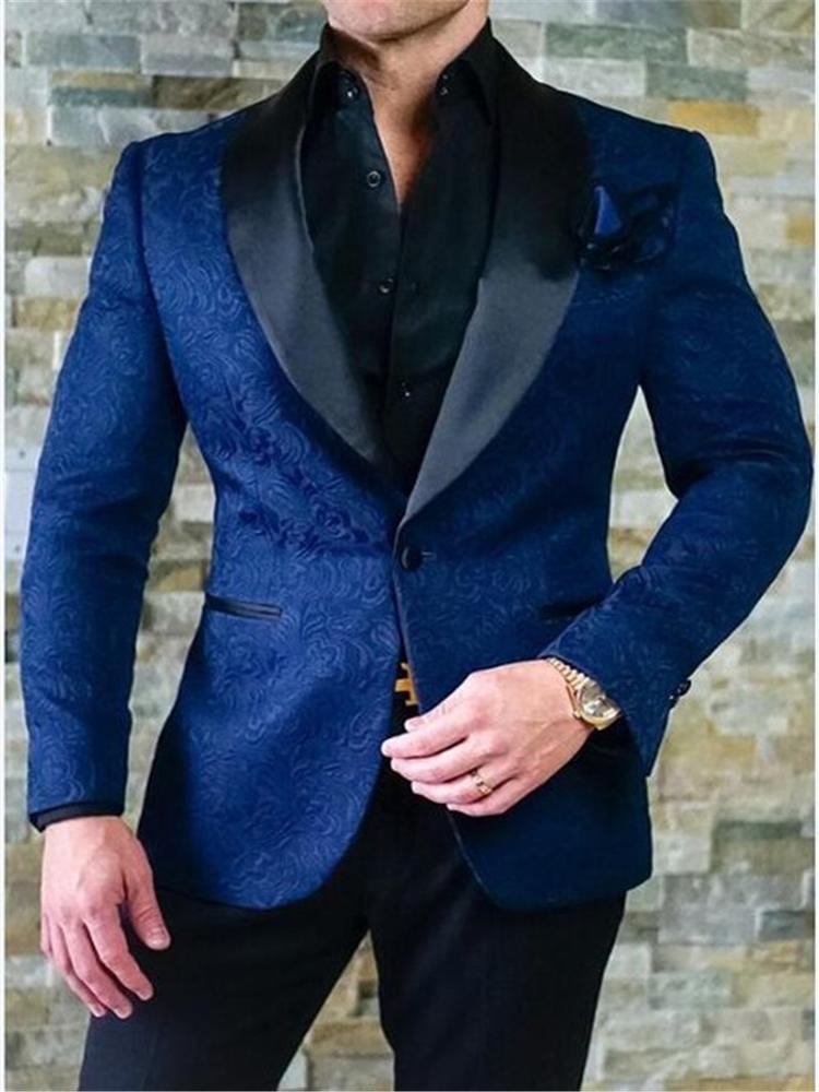 

2020 Latest Coat Pant Designs Royal Blue Pattern Tuxedo Prom Men Suit Slim Fit Custom 2 Piece Suit Groom Blazers Terno Masculino, Style and color