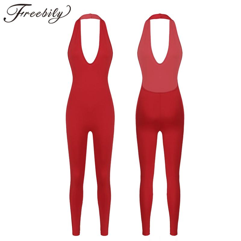 

Sexy Female Backless Yoga Set Halter Deep V Neck Sport Suits Gym Fitness Jumpsuit For Women Running Training Workout Sportswear, Black