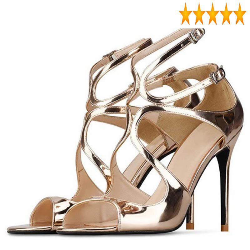

Size Gold Sandals Women Plus High Heels Summer Peep Sexy Party Shoes Hollow Round Toe Thin Heel Sandalias Mujer 2021, 6cm silver