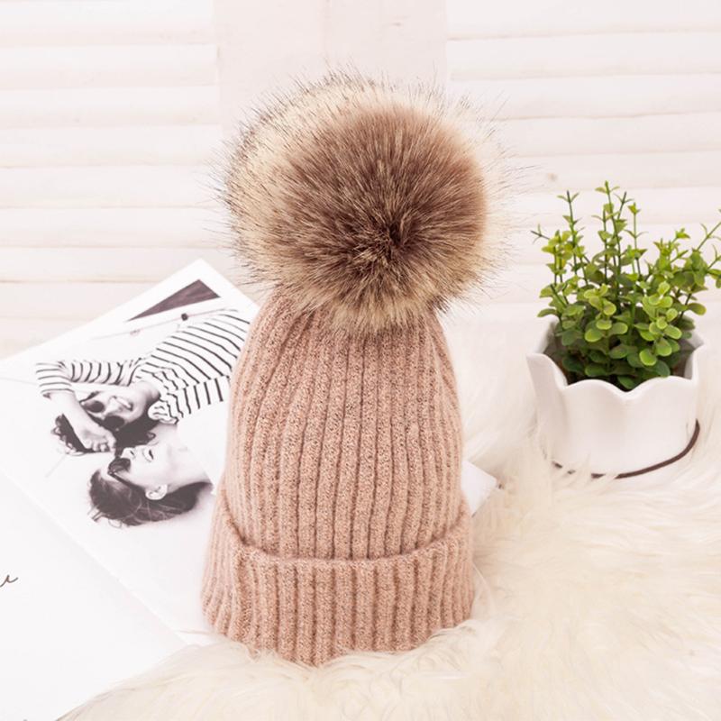 

Women Solid Casual Fashion Knitted Hat Winter Covered Button Outdoor Plush Ball Ear Protection Warm Soft Gifts Daily Windproof, Navy blue