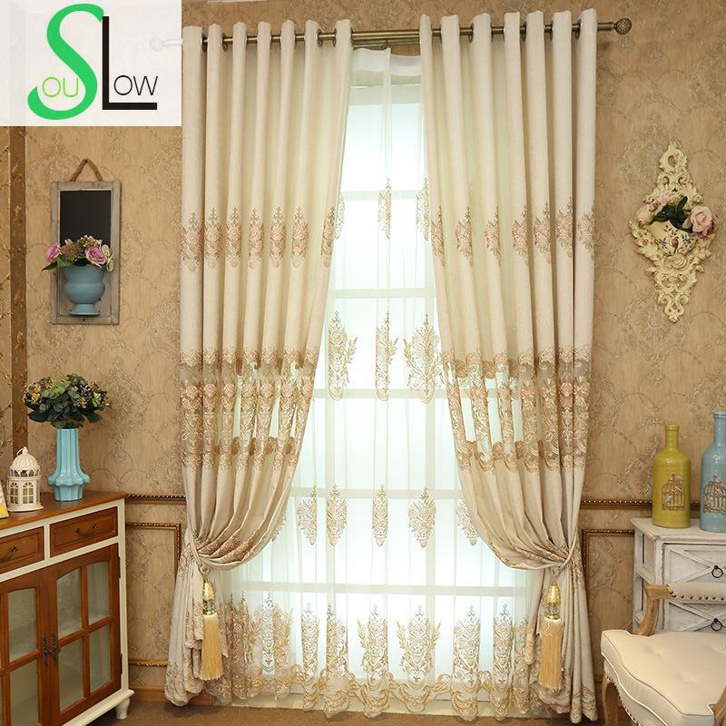 

Slow Soul] 2020 New European Embroidery Korean Garden Living Room Bedroom Curtain Blackout Embroidered Luxury Curtains, Tulle