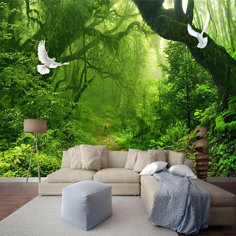 

Custom 3D Photo Wallpaper Waterproof Canvas Green Forest Big Tree Wall Painting Living Room Self-adhesive Papier Peint Mural 3D, As pic