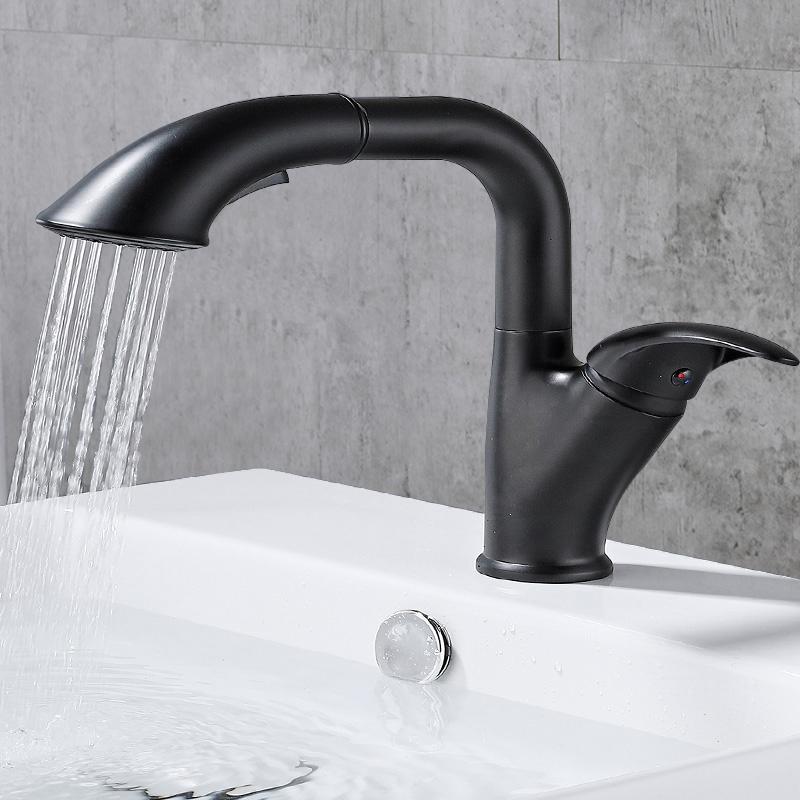 

Basin Faucet Pull Out Bathroom Sink Faucets Black Brass Single Handle Hole Basin Tap Grifo Lavabo Wash Hot and Cold Kitchen Taps