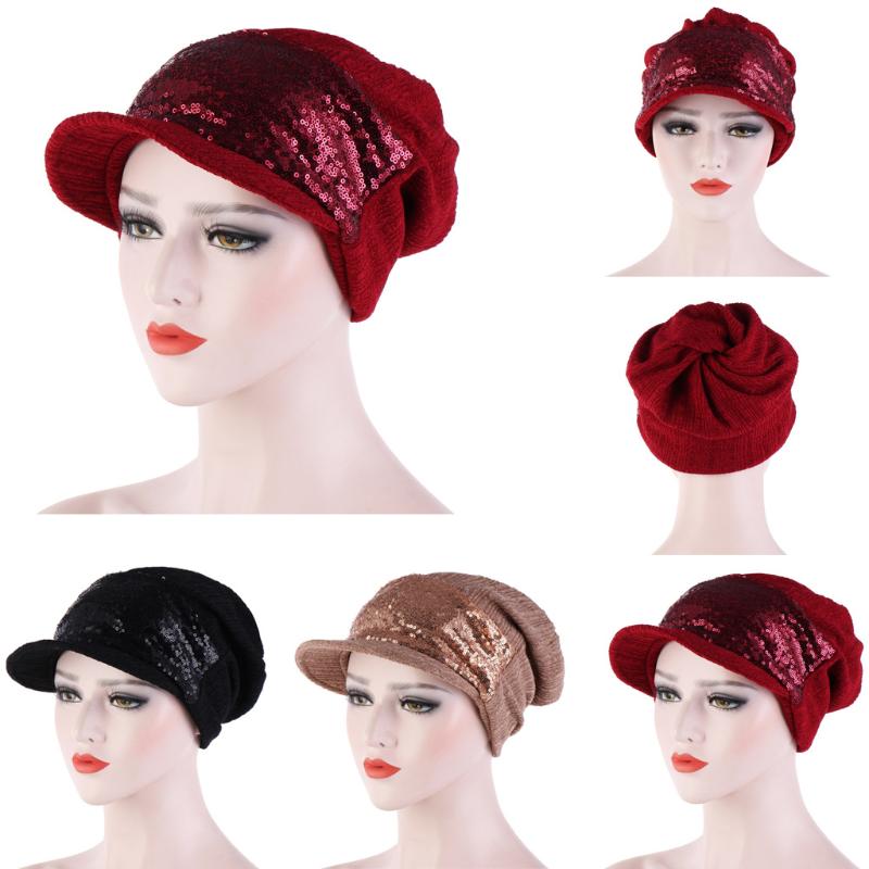 

Women's pullover hat pony tail wrap hat sequined scarf breathable versatile