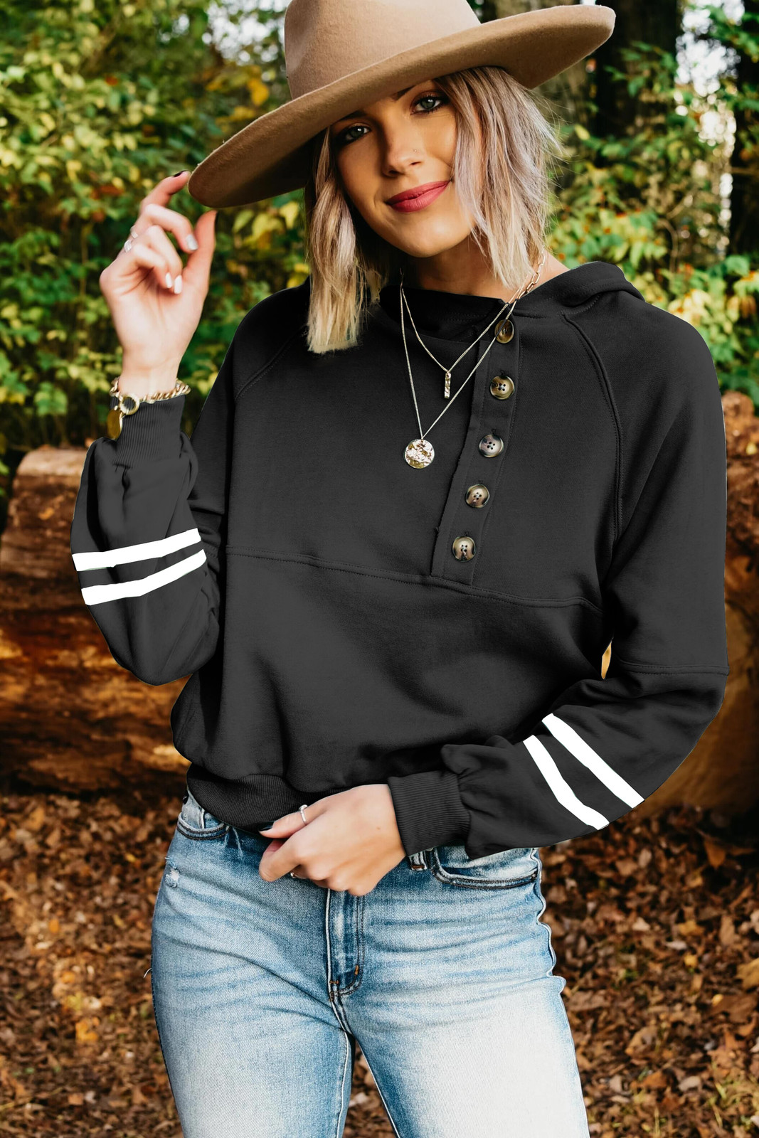 

Shirt with a knitted hoodie long sleeve loose winter street hipster cotton top, Black