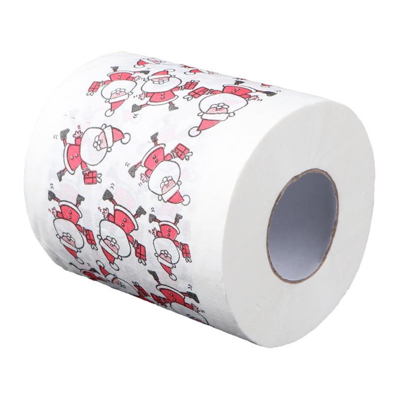 

1 Roll Printed Toilet Paper Santa Claus Pattern Tissue Home Toilet Tissue(White