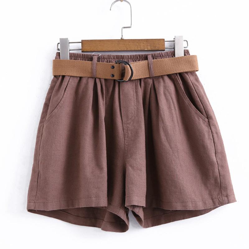 

Johnature Women High Waist Linen Shorts Vintage Summer Solid Color Elastic Waist 2020 New Pockets Loose Casual Women Shorts, Beige