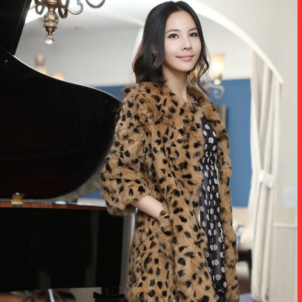 

Leopard Print 2020 Rabbit Fur Coat of Medium-long Women Outerwear Women's Winter Jacket 5qa5