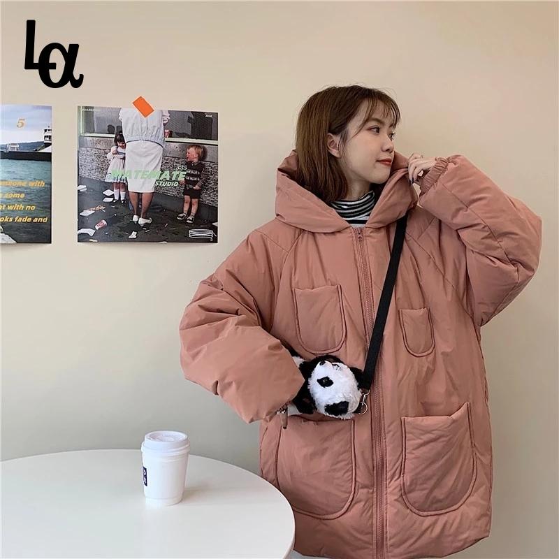 

Luck A Winter And Autumn Outwear Jacket With Pockets Thick Quilted Jacket Winter Warm Hooded Loose Cotton Coat, Milk white
