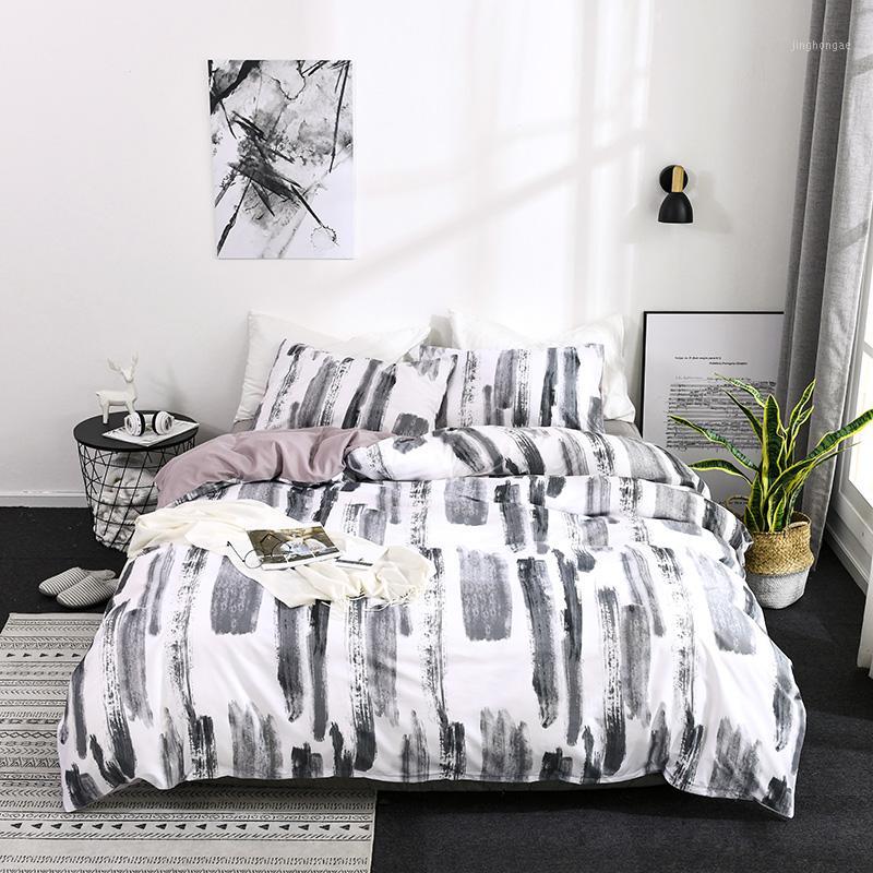 

Queen /King duvet cover set printing home comforter bedding set nordic bed cover Bedclothes Quilt + Pillow case1, Gray