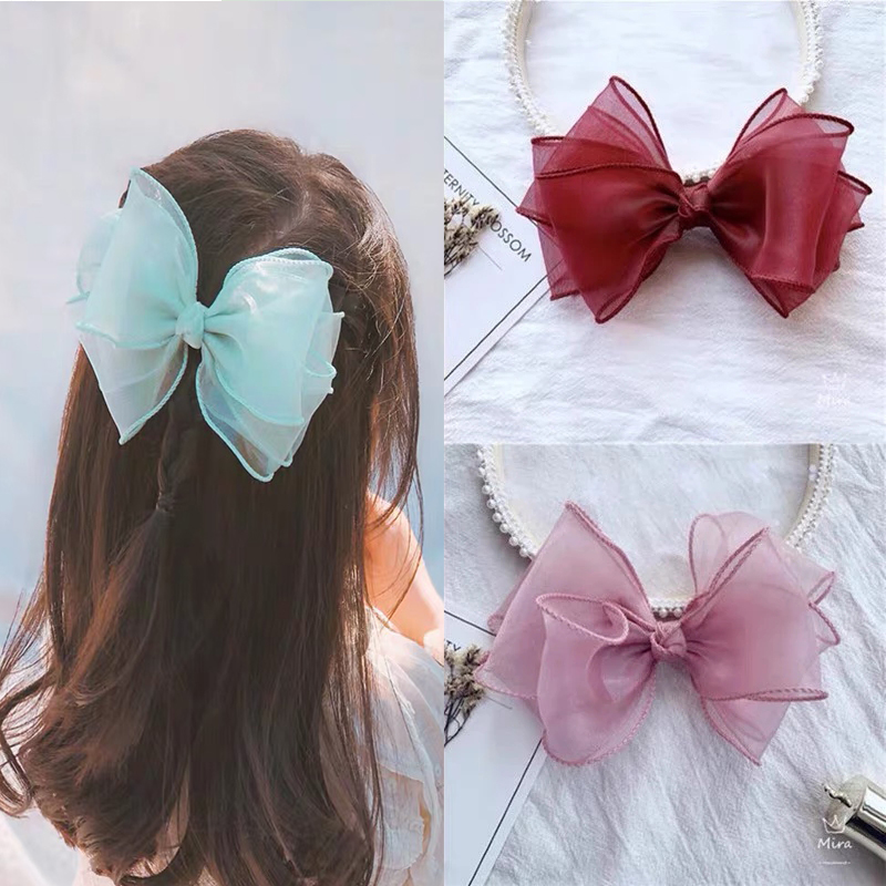 

5pcs Fashion Four Layers Yarn Barrettes Bow Sequin Love Hair Clips Princess Hairgrip Side Clip Fairy Girl Sweet Lace Hair Accessories