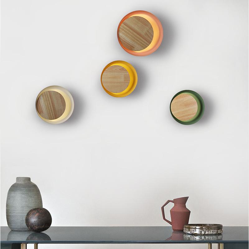 

Nordic Style Modern Simple Creative Round Wall lamp Hotel Corridor Passing Lamp Solid Wood Bedroom Bedside LED Wall
