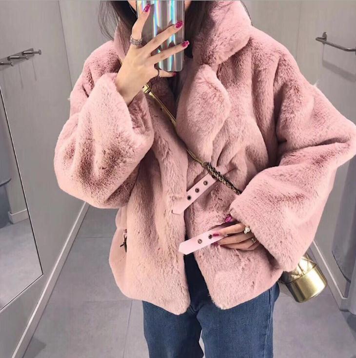 

Women Winter Autumn Imitation Fur Jackets Long Sleeves Loose Casual Fake Fur Outwear Warm Turn Down Collar Faux Jacket K1197, Black