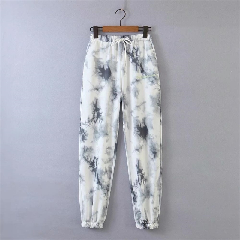 

Women Tie Dye Printing Knitting Sports Pants New Female Letter Embroidery Loose Trousers P1789 201109, As pic