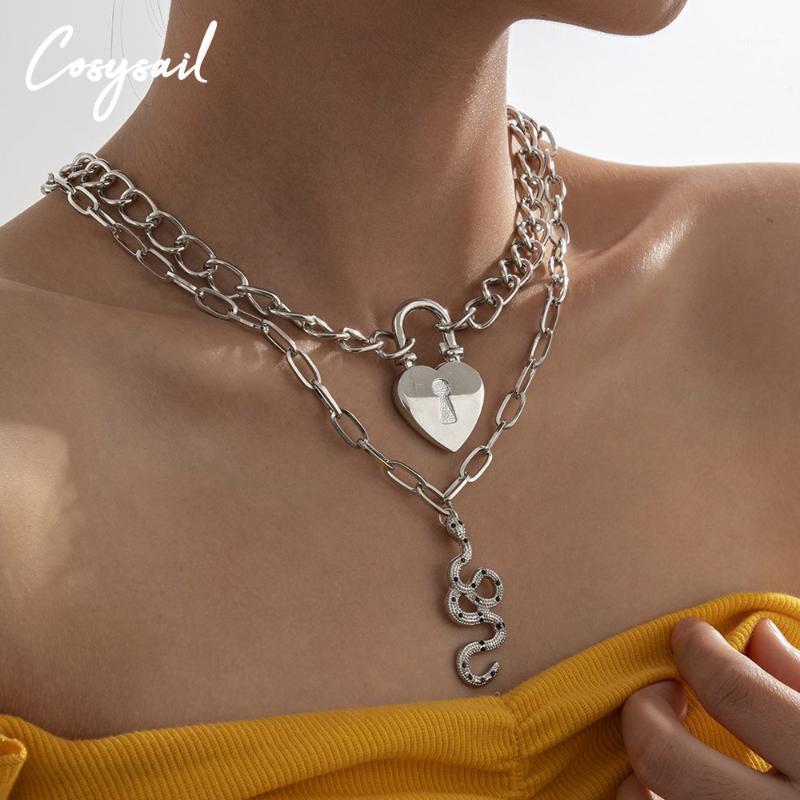 

Cosysail 2Pcs/Set Heart Lock with Snake Pendant Necklace for Female 2021 Chunky Chain Necklace Statement Jewelry Gift1