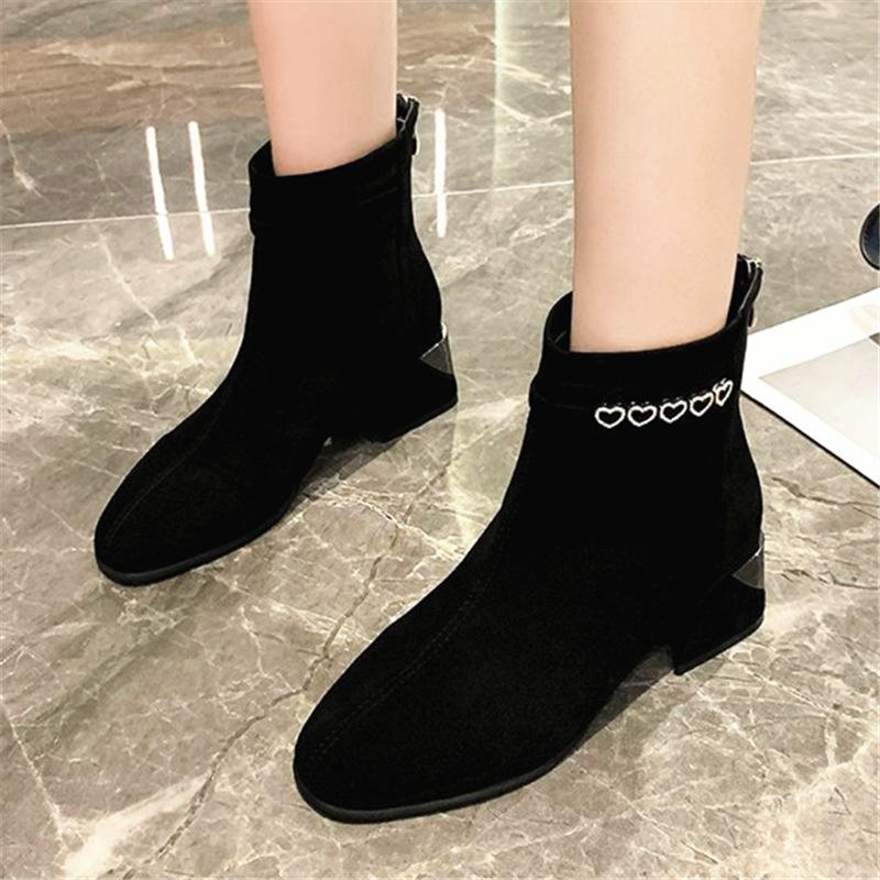 

Boots Women's 2020 Autumn and Winter New Women's Suede Thick Heel Ankle Boots Fashion Round Toe Plus Size, Black