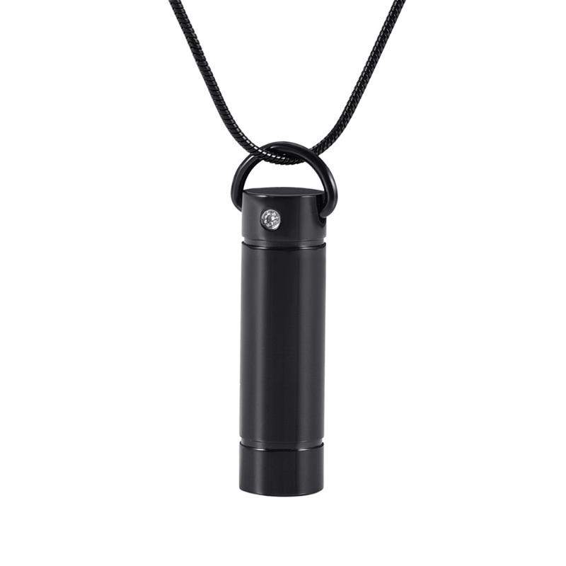 

Keepsake Cremation Pendant Necklace Stainless Steel Black Cylinder Urn Pendant Necklace Ashes Locket Memorial Urns Jewelry