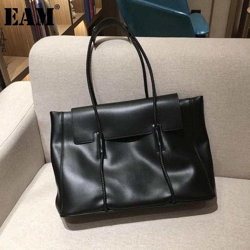 

[EAM] Women New Tote Bag Soft Quality PU Leather Flap Personality All-match Crossbody Shoulder Bag Fashion Tide 2021 18A1453, Black