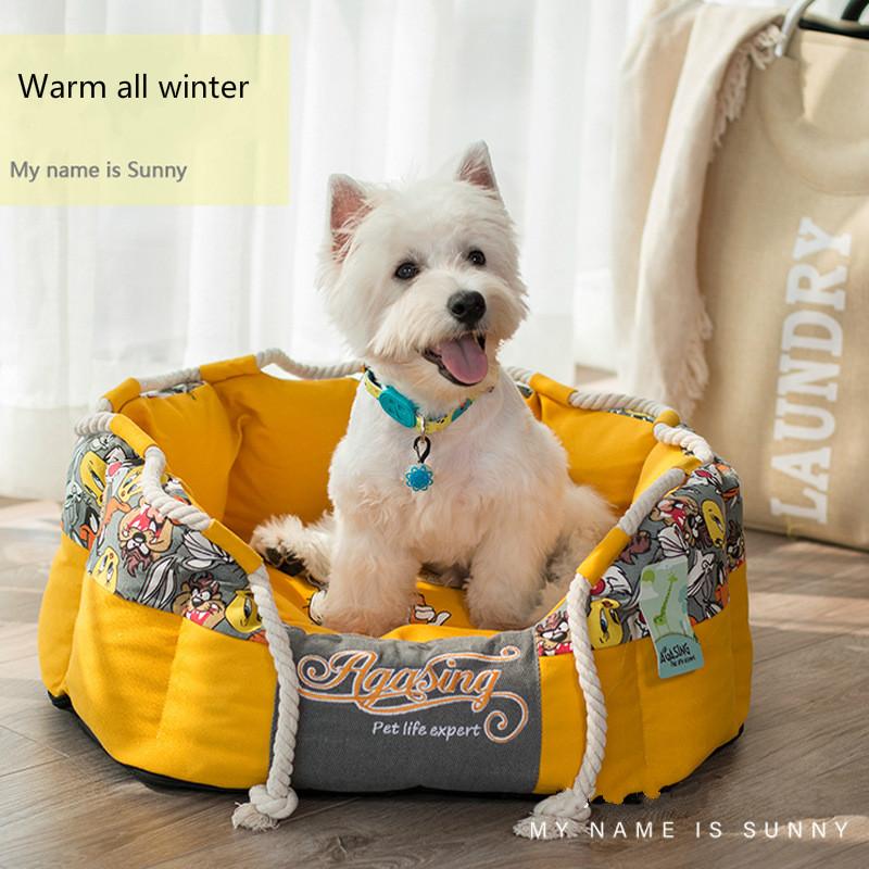 

WinterWarm Small and Medium-sized Dog Removable and Washable Dog Bed Four Seasons General Teddy Bichon Schnauzer Kennel bed, Yellow dog bed
