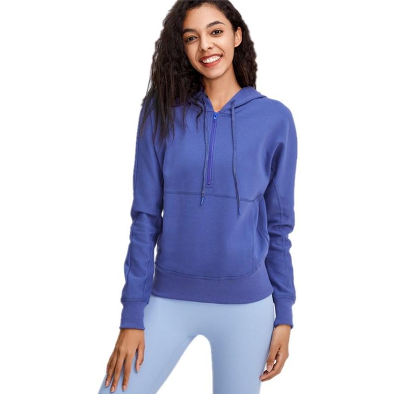 

Winter New Sport Coat Female Loose Half Zipper Running Hooded Jacket Fitness Workout Windproof Sweater Gym Sport Yoga Sweatshirt, Black