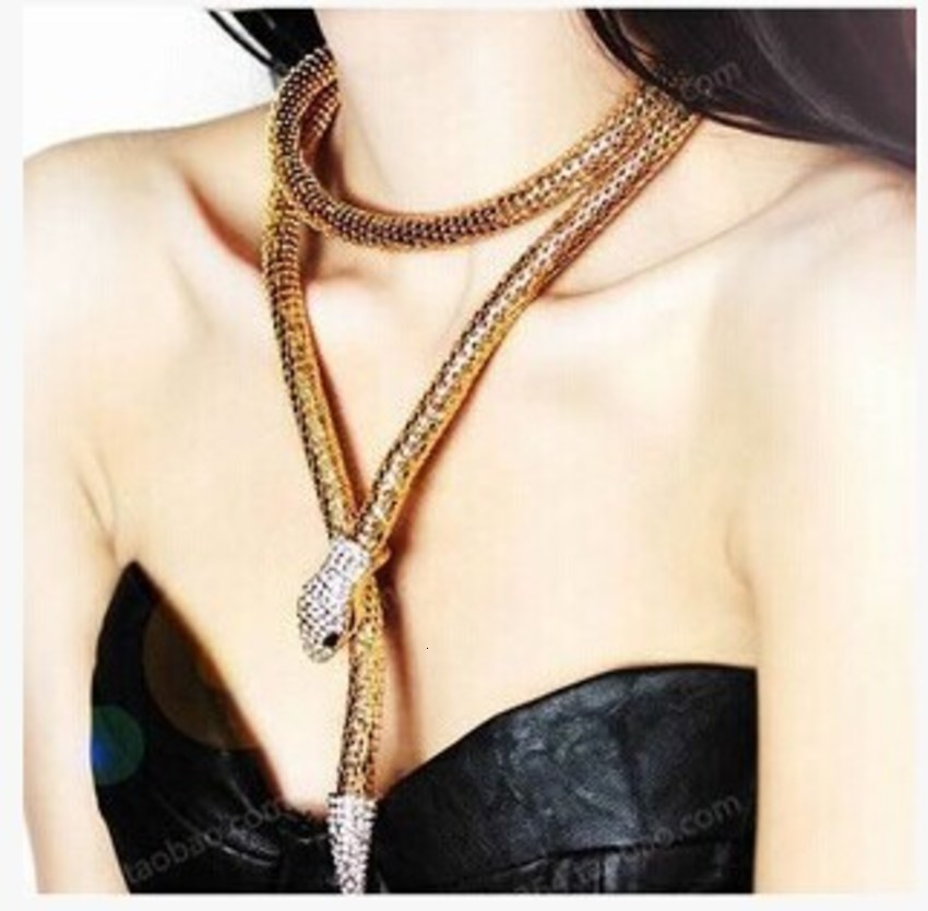 

New Fashion Accessories Exaggerated Alloy Korean Colorful Punk Snake Necklace 04DV, Silver