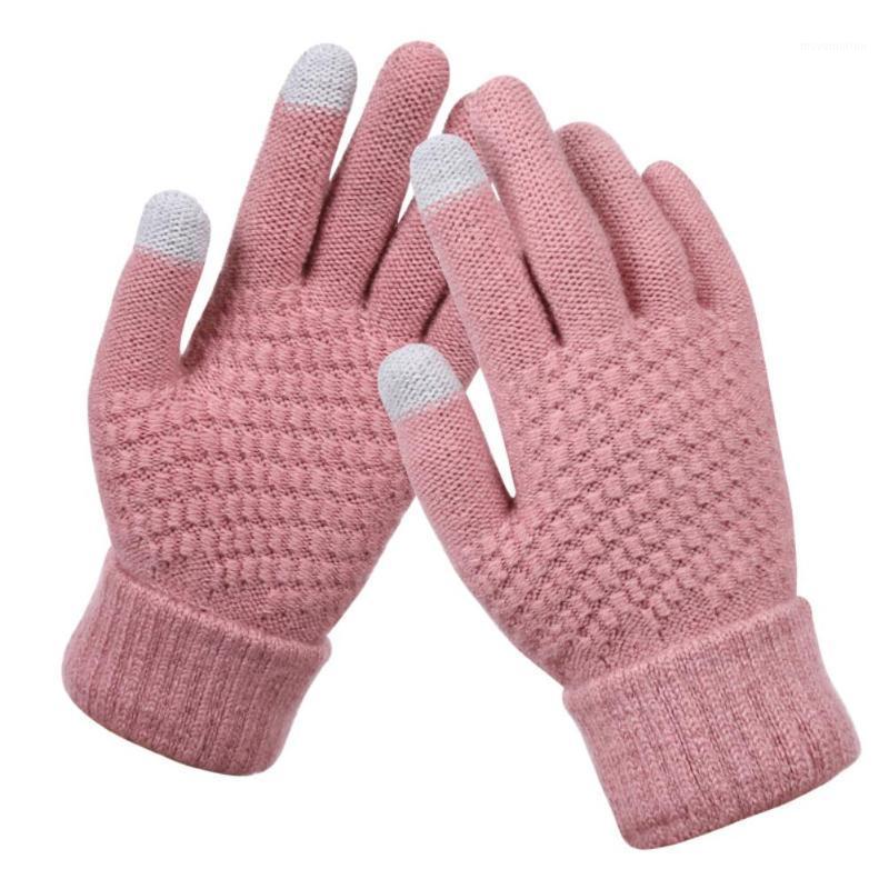

2020 free shipping Woolen Warm Knitted Gloves Women Winter Solid Color Touch Screen Full Finger1
