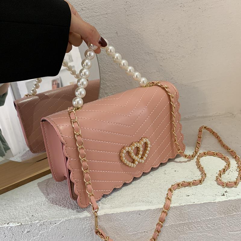 

New 2021 Fashion Women PU Leather Pearl Handbag Elegant Female Luxury Designer Shopping Bag Shoulder Cross Body Bag for Girls, White